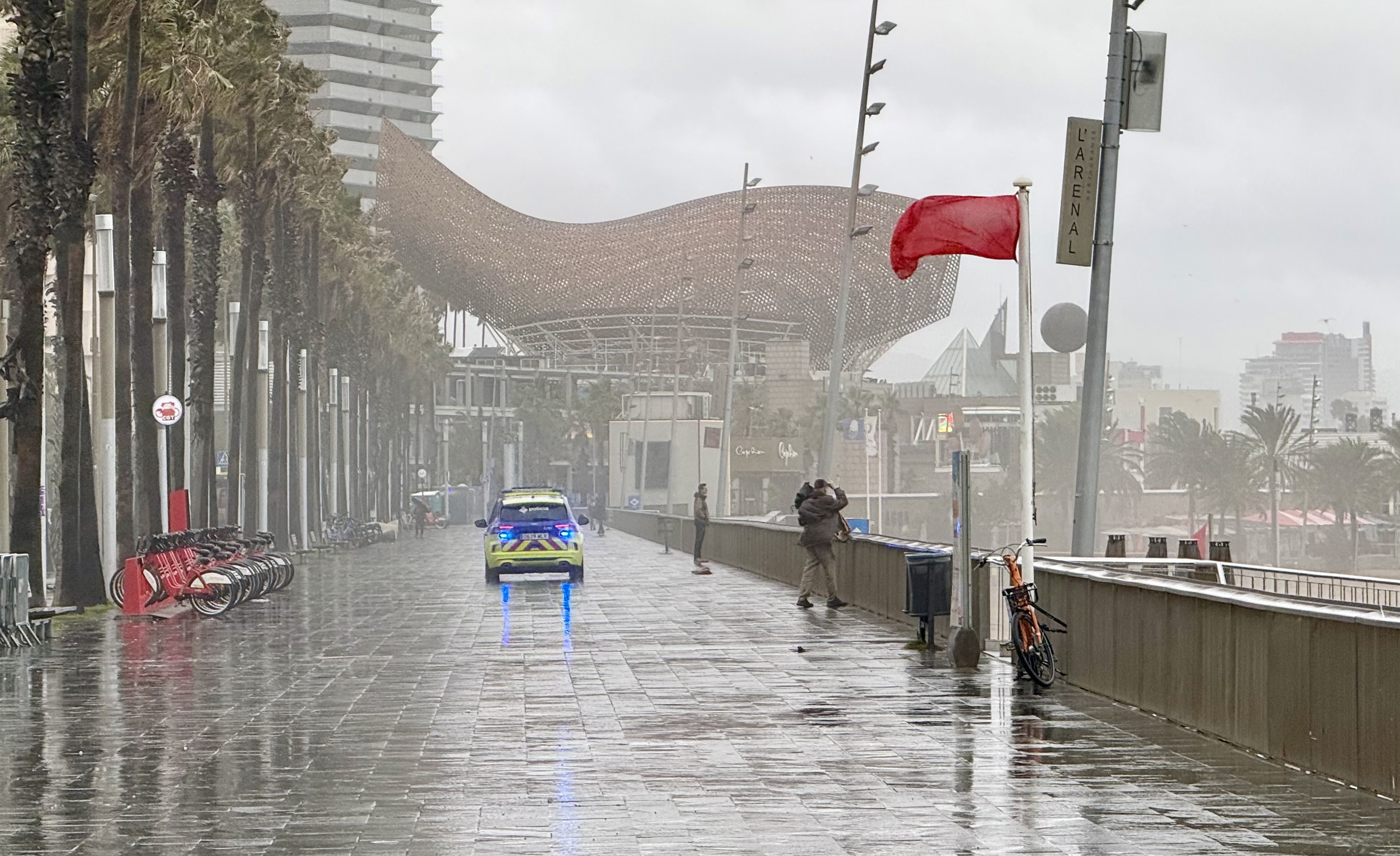 The Passeig Marítim boulevard of Barcelona during a levanter storm on December 26, 2025
