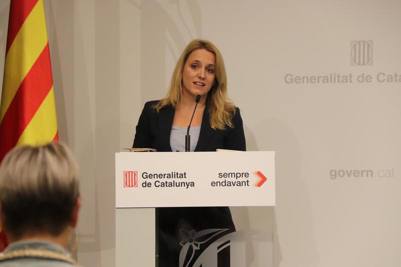 Catalonia's acting finance minister, Natàlia Mas Guix, speaking during a press conference