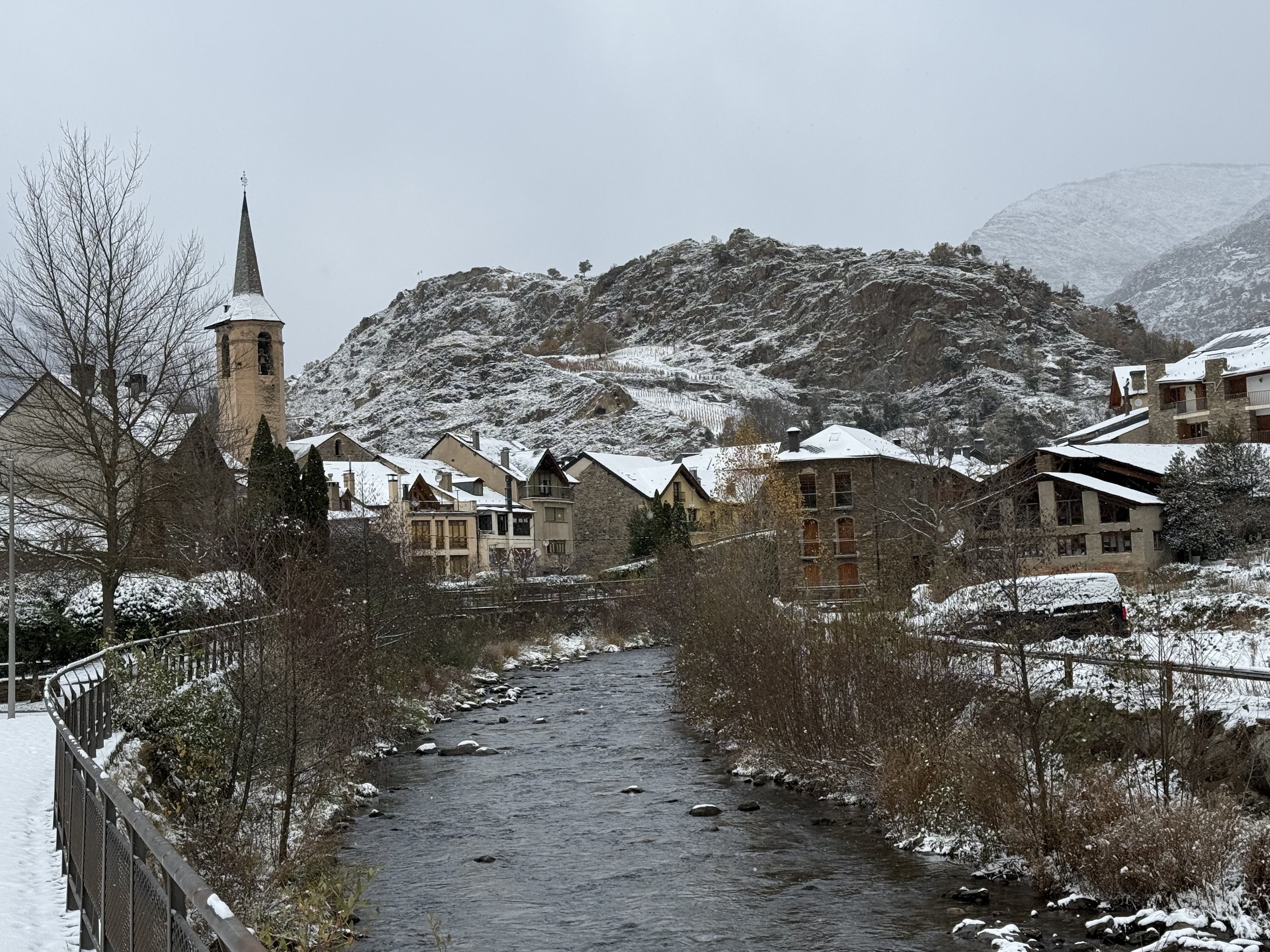 Esterri d'Àneu in the Catalan Pyrenees after a day of snow