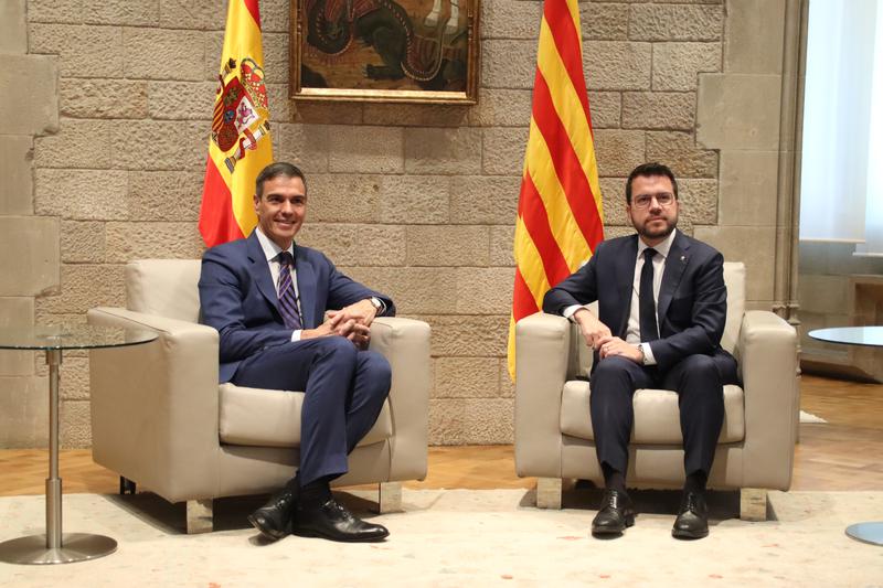 Spanish PM Pedro Sánchez meets sitting Catalan president Pere Aragonès in Barcelona on July 24.