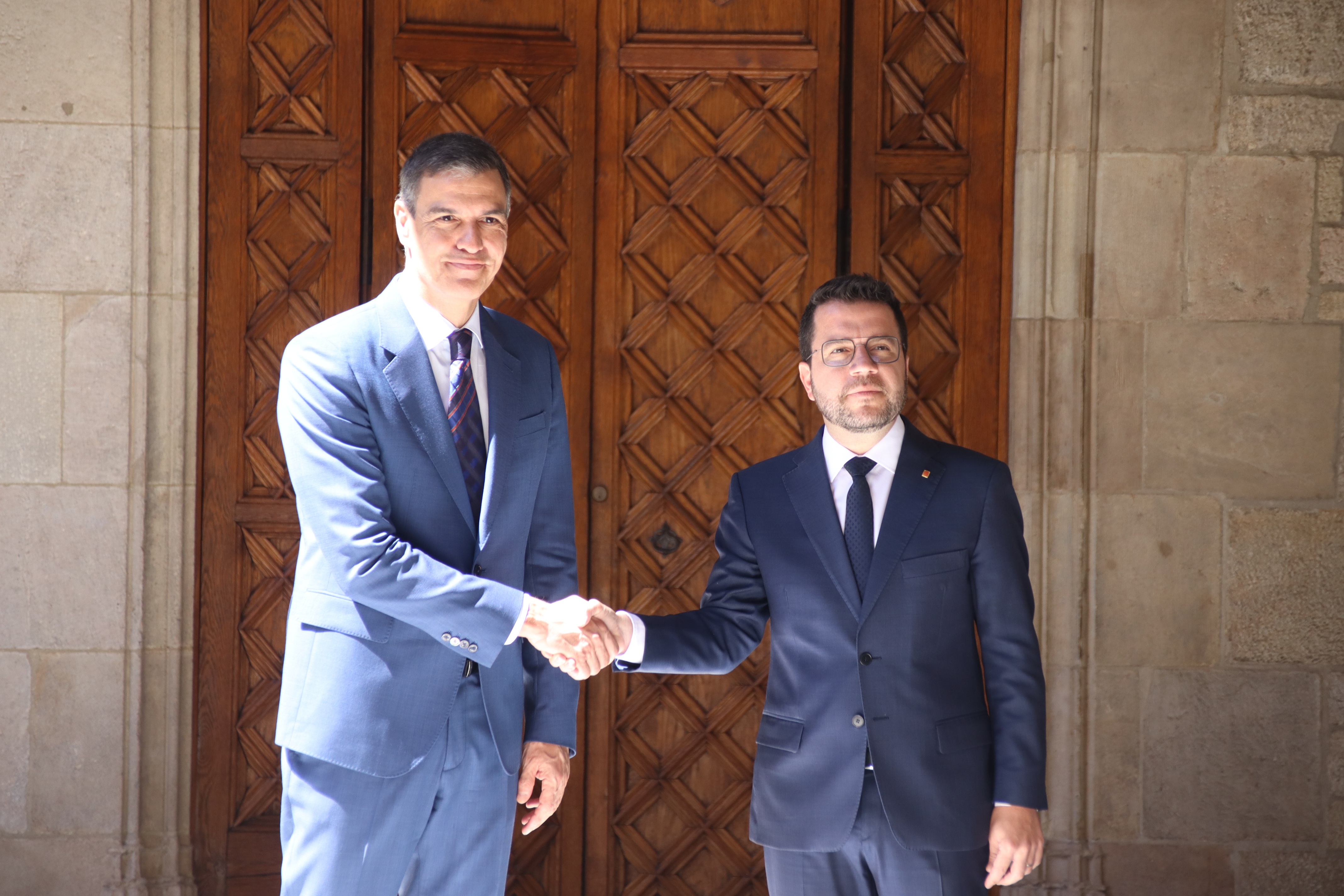 Spanish PM Pedro Sánchez meets sitting Catalan president Pere Aragonès in Barcelona on July 24.