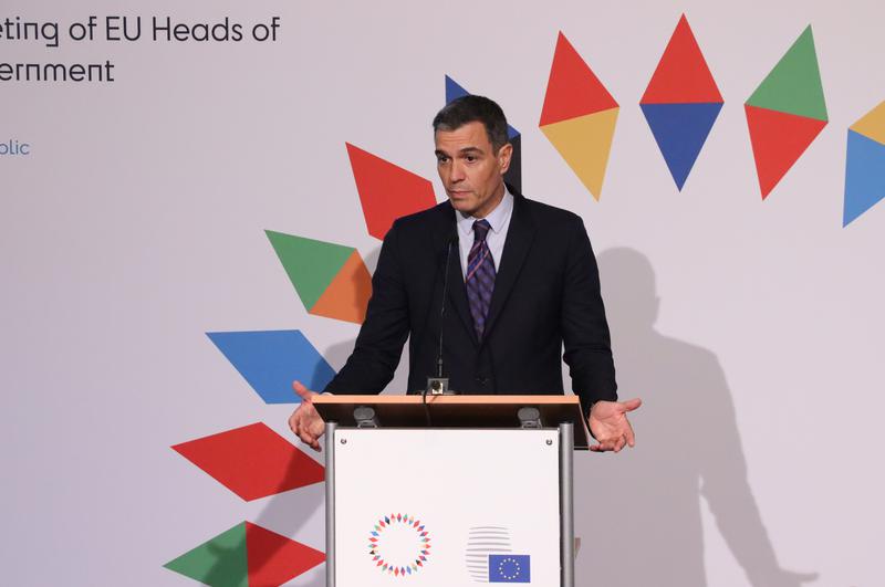 Spain's PM, Pedro Sánchez, in a press conference after a European Council meeting in Prague