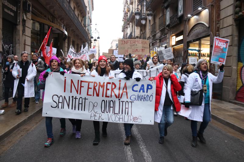 Nurses demonstrate in Barcelona urging authorities for better working conditions on January 24, 2023