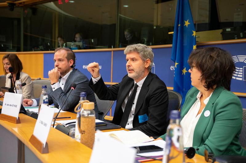 Lawyer Andreu Van den Eynde speaks during an EU debate on Spain's use of Pegasus spyware