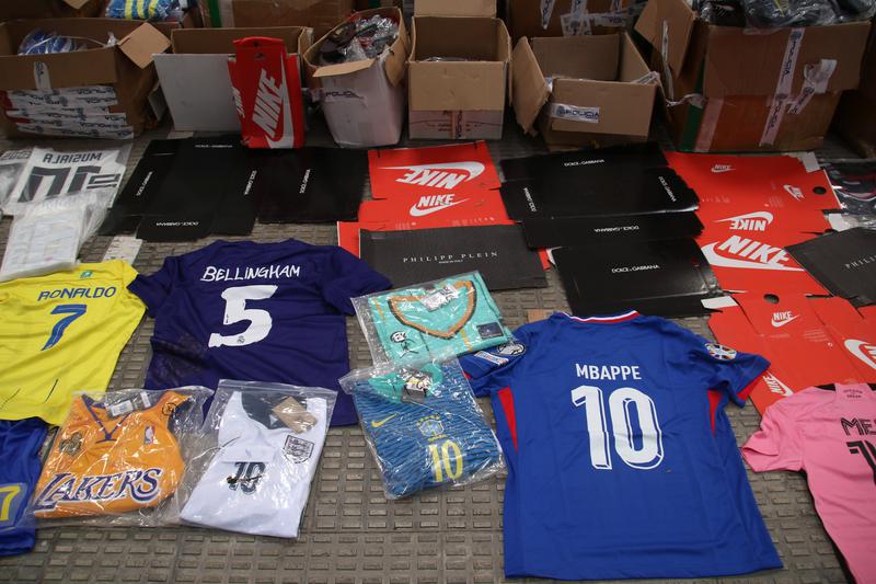 Jerseys confiscated by police that was being sold on the street