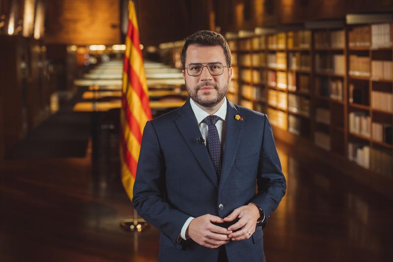 Catalan president Pere Aragonès during his Saint Stephen speech on December 26, 2022 at Catalonia's National Library