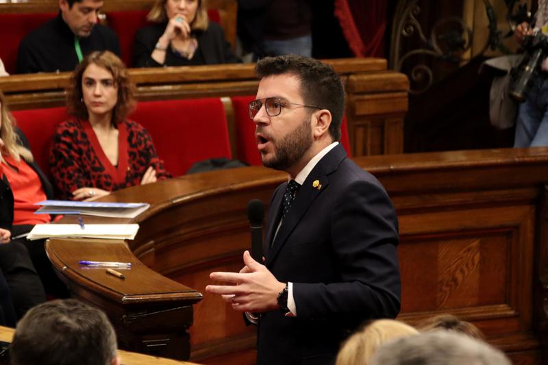 Catalan president Pere Aragonès in Parliament on March 9, 2023