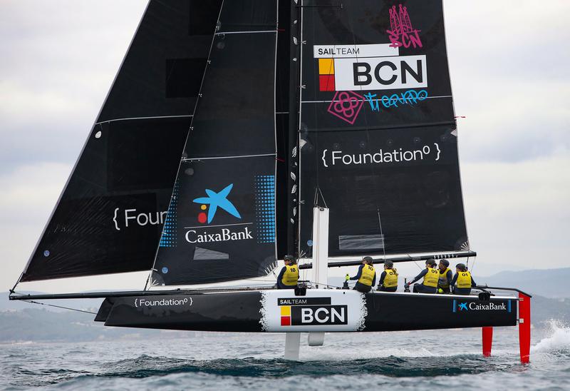 Women's Sail Team BCN on a training day with an AC40