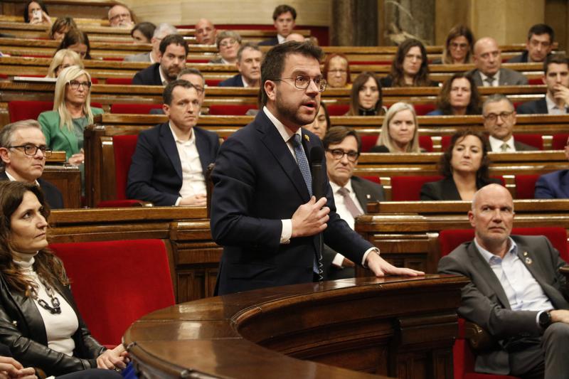 President Pere Aragonès addresses Parliament after the 2024 budget fails