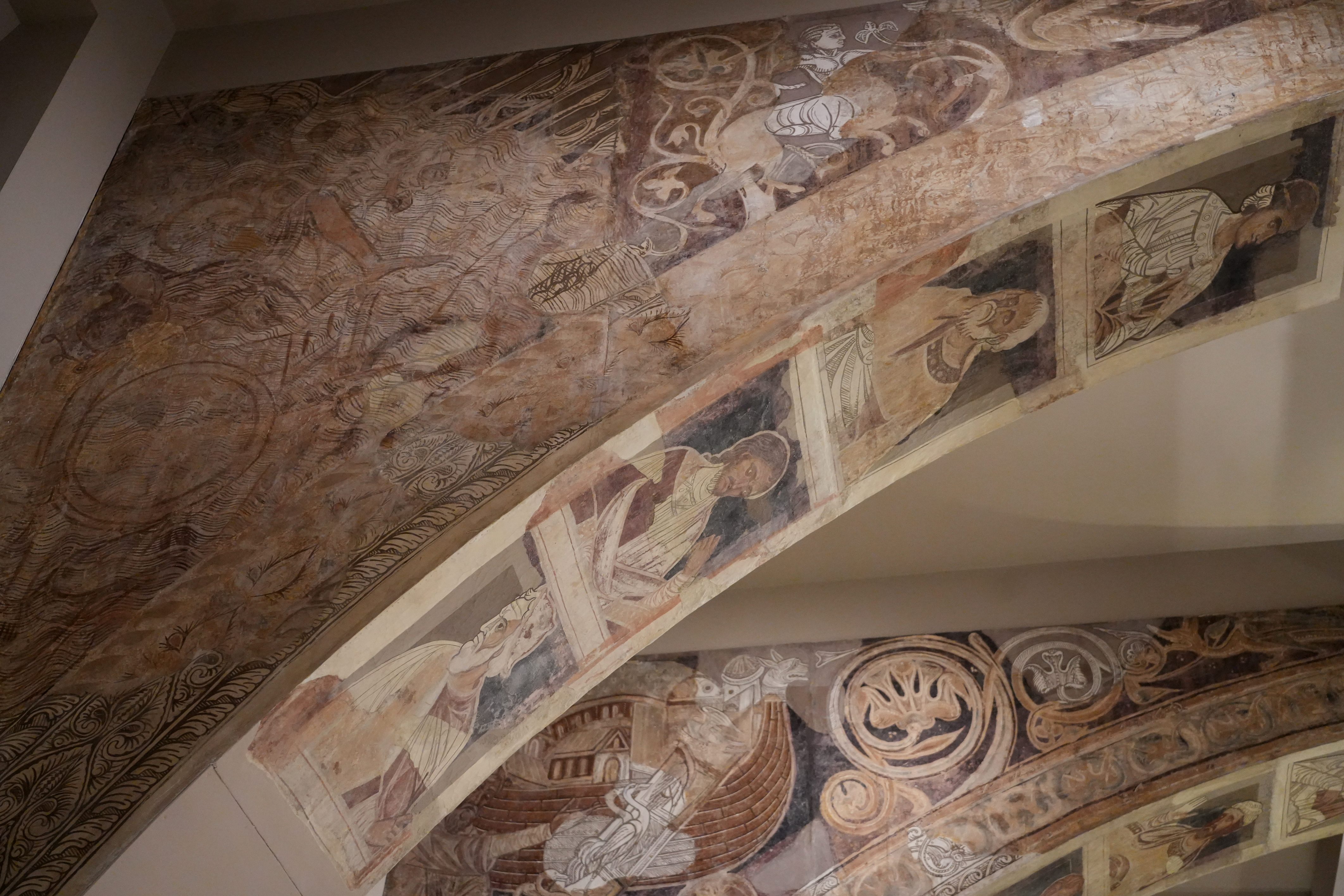Details of the Medieval Romanesque paintings from Sixena in the Catalan National Museum