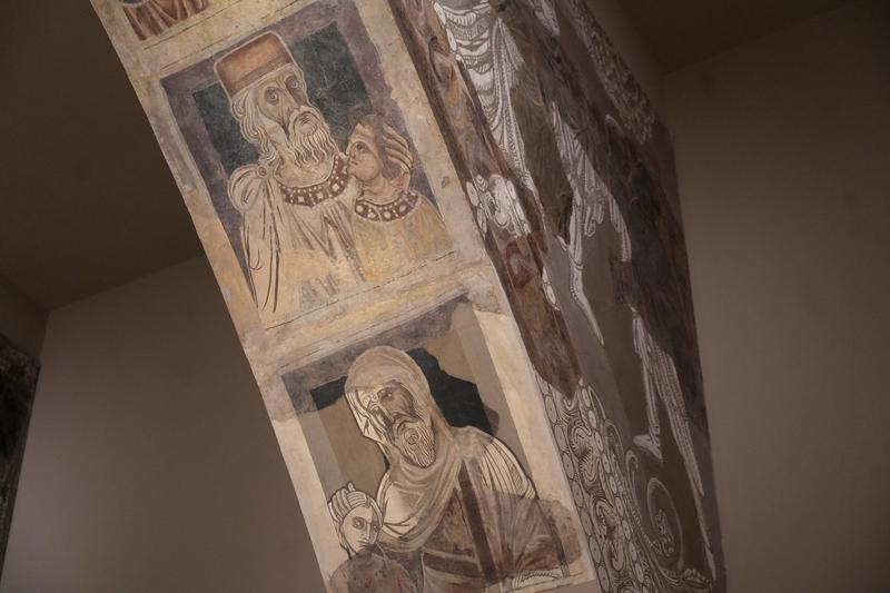 A section of the medieval Romanesque paintings from Sixena on display in the National Art Museum of Catalonia