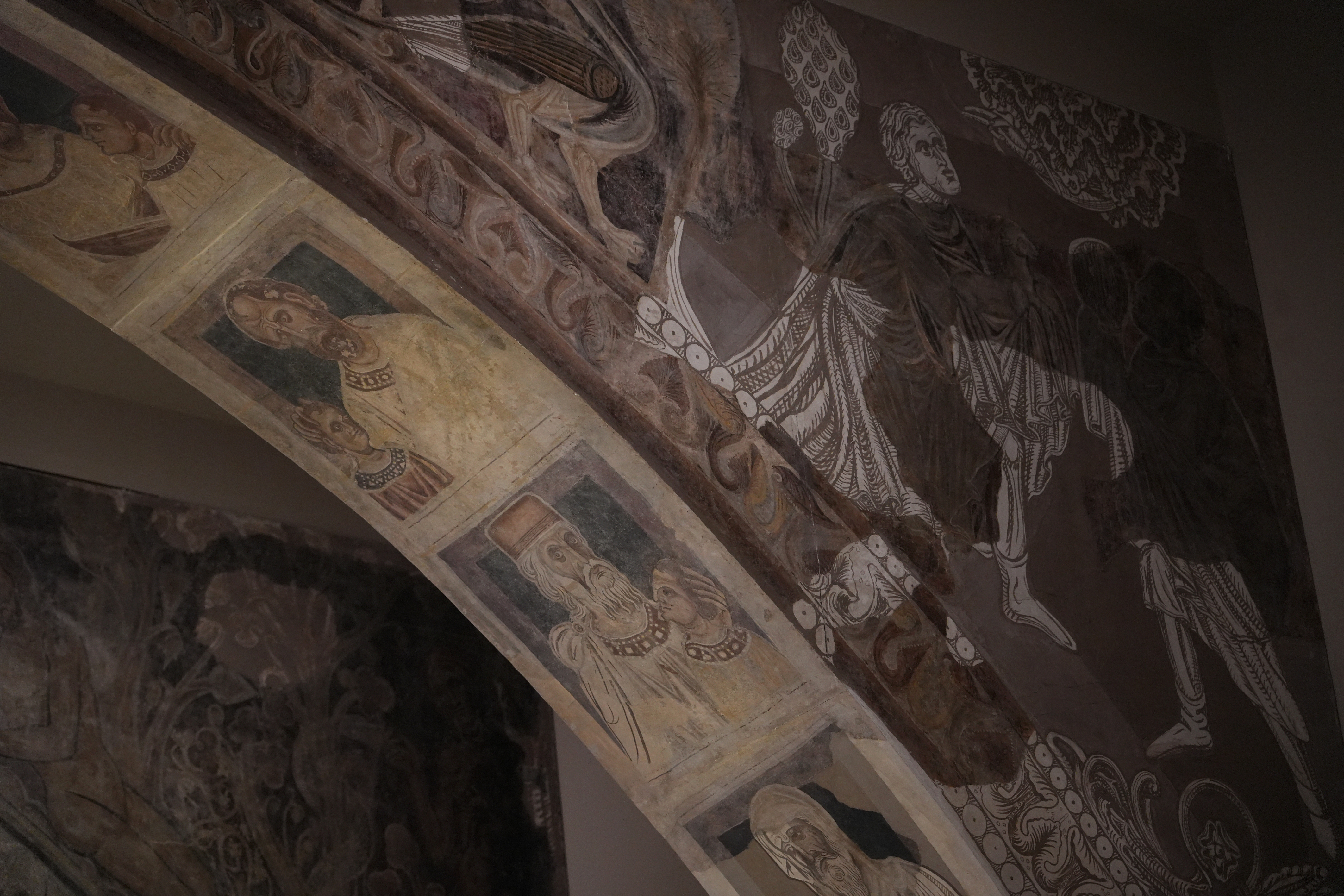 Detail of the Medieval Romanesque paintings from Sixena in the Catalan National Museum