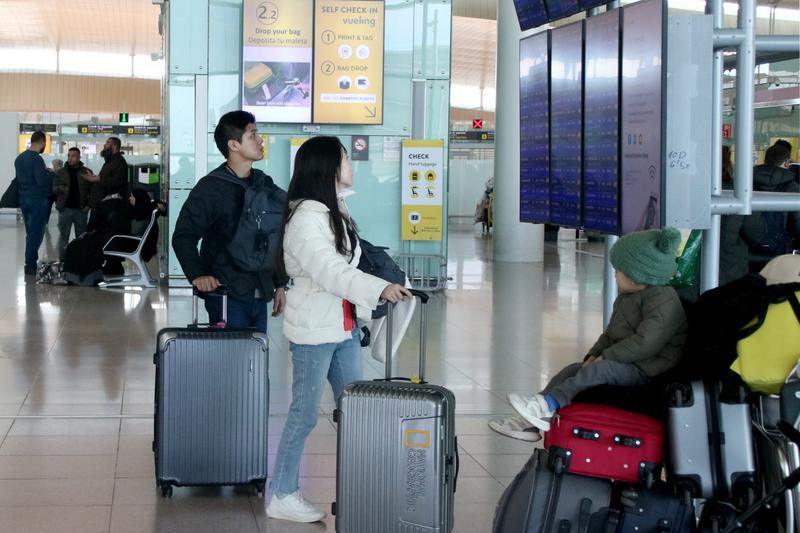 Tourists at Barcelona airport