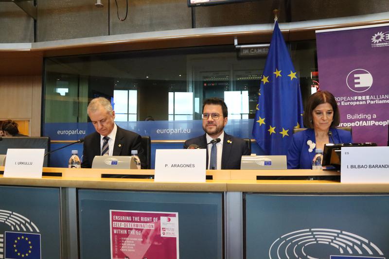 Catalan president Pere Aragonès at a conference on self-determination at the European Parliament