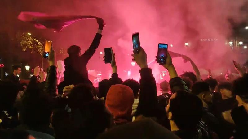 Screenshot of one of the videos posted online of Morocco fans celebrating in Barcelona following their World Cup victory over Spain