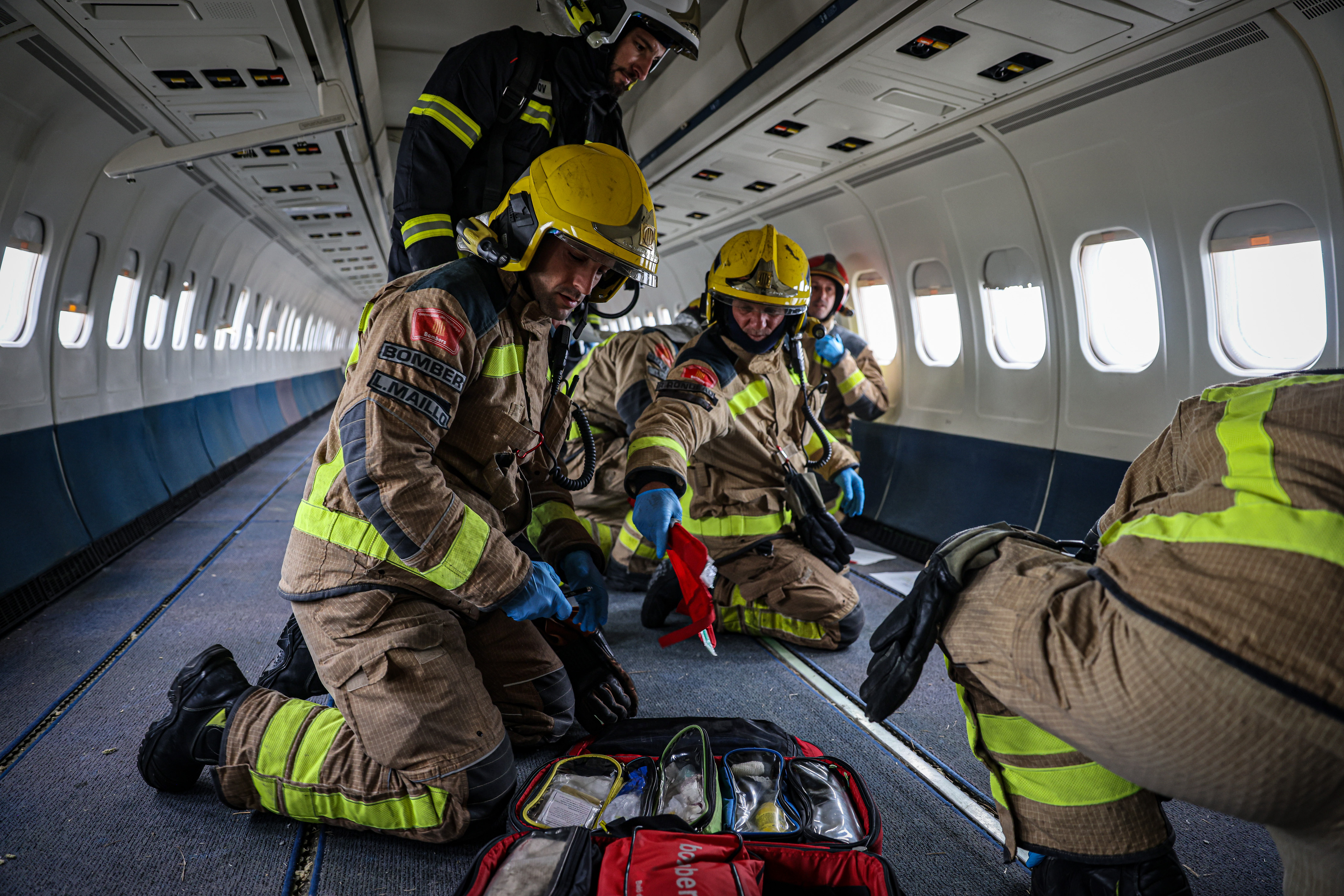 Firefighters during a drill in Barcelona airport on November 20, 2024