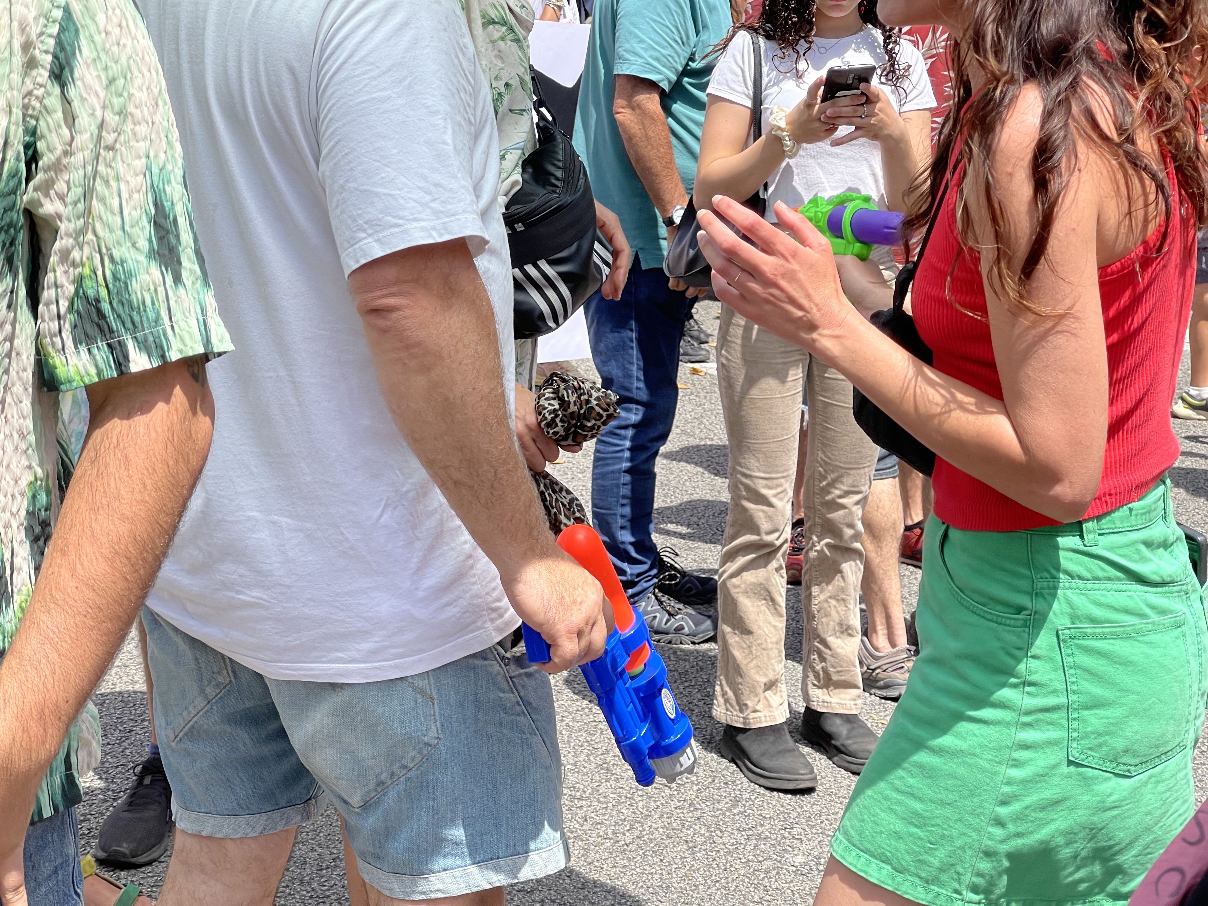 Many protesters came armed with water pistols