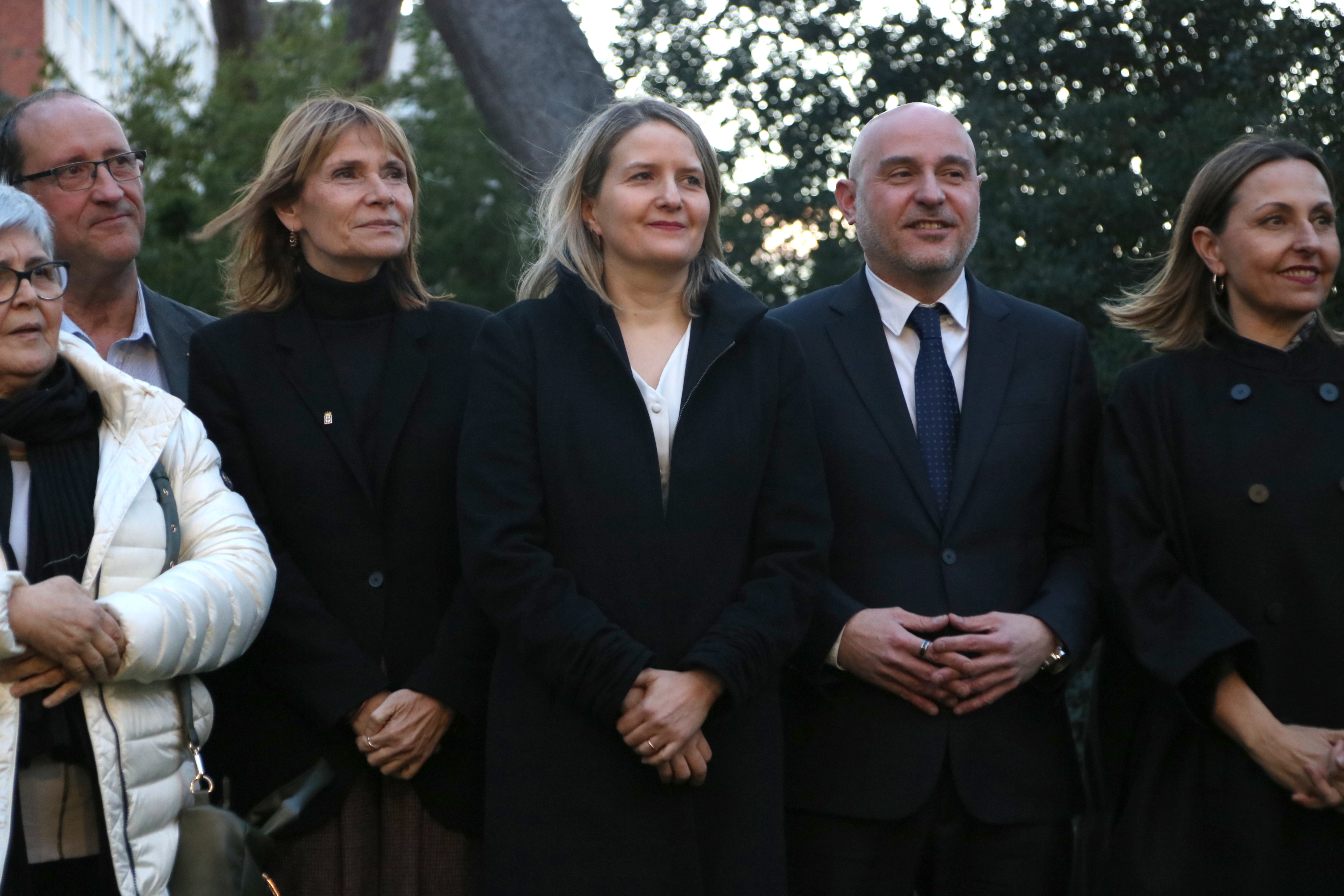 Lluïsa Moret, Mònica Martínez, Carlos Prieto, and Eva Menor, after the Palau de Pedralbes summit on the regularisation of migrants