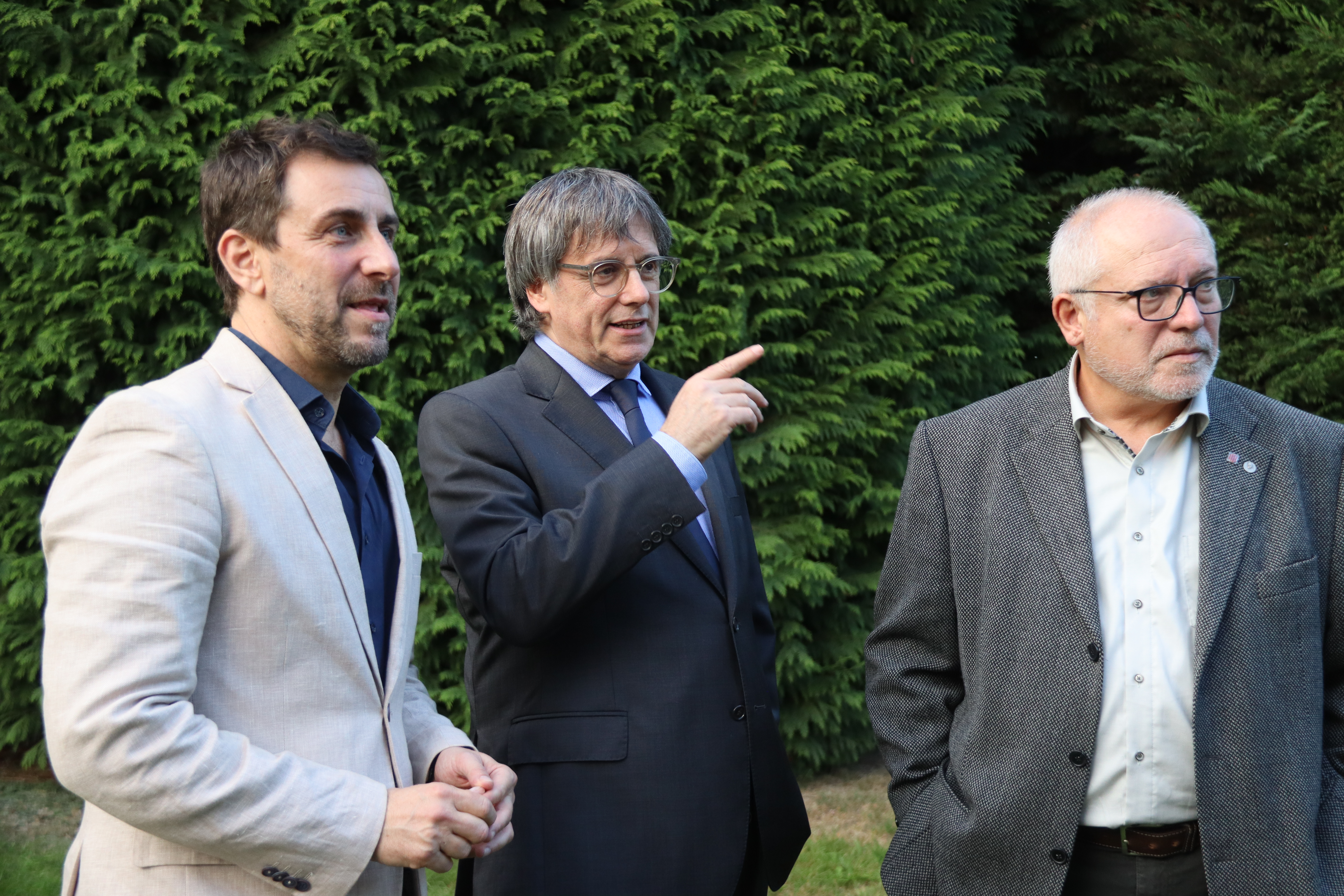 From left to right: former Catalan minister Toni Comín, former Catalan president Carles Puigdemont and former Catalan minister Lluís Puig