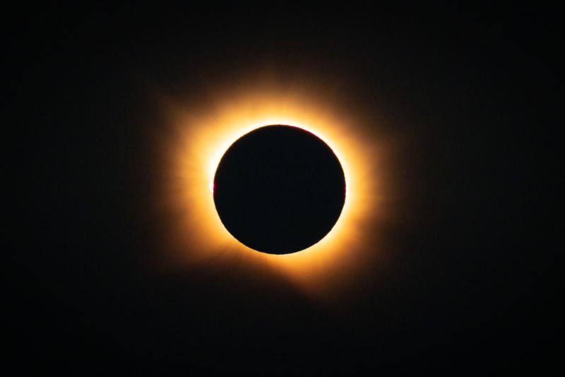 The solar corona during the total eclipse, seen from La Granadella, Catalonia