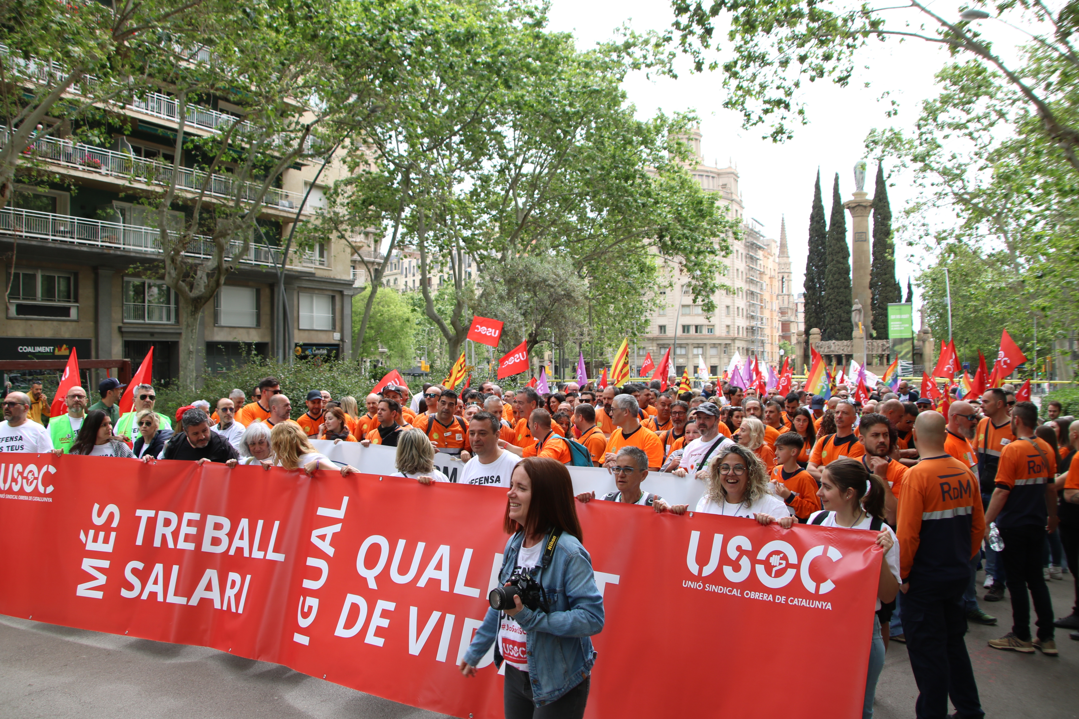 USOC labor union during a demonstration in Barcelona on May 1, 2025 during International Workers' Day