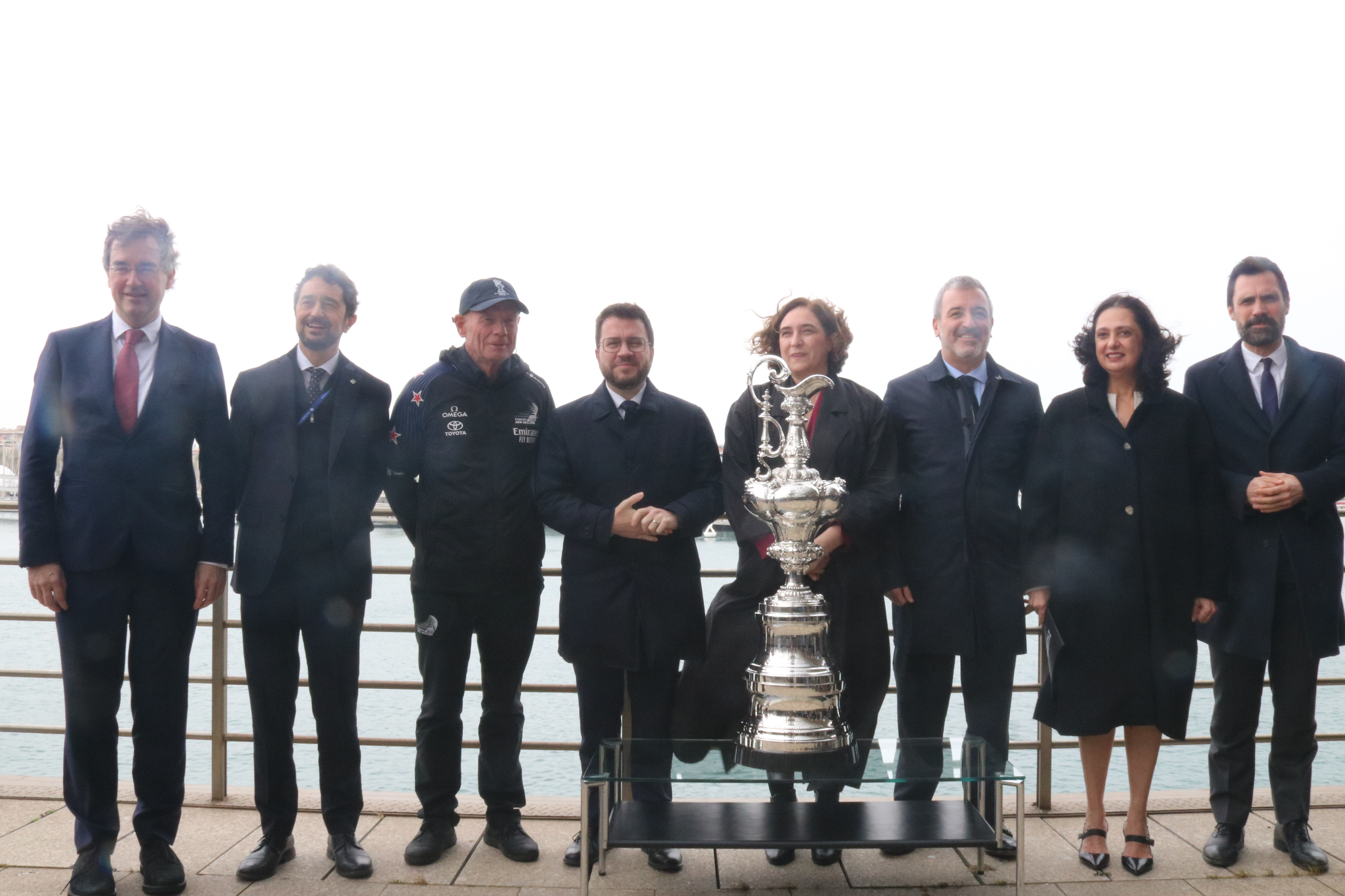 Several politicians, including former Barcelona mayor Ada Colau and former president Pere Aragonès photographed with America's Cup trophy on March 29, 2022