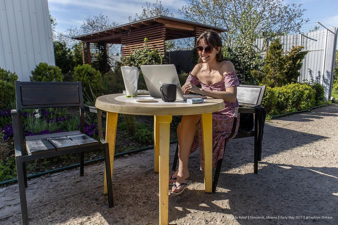 Emma Igual, NGO's Road to Relief director, using a laptop in a shared picture by the organization
