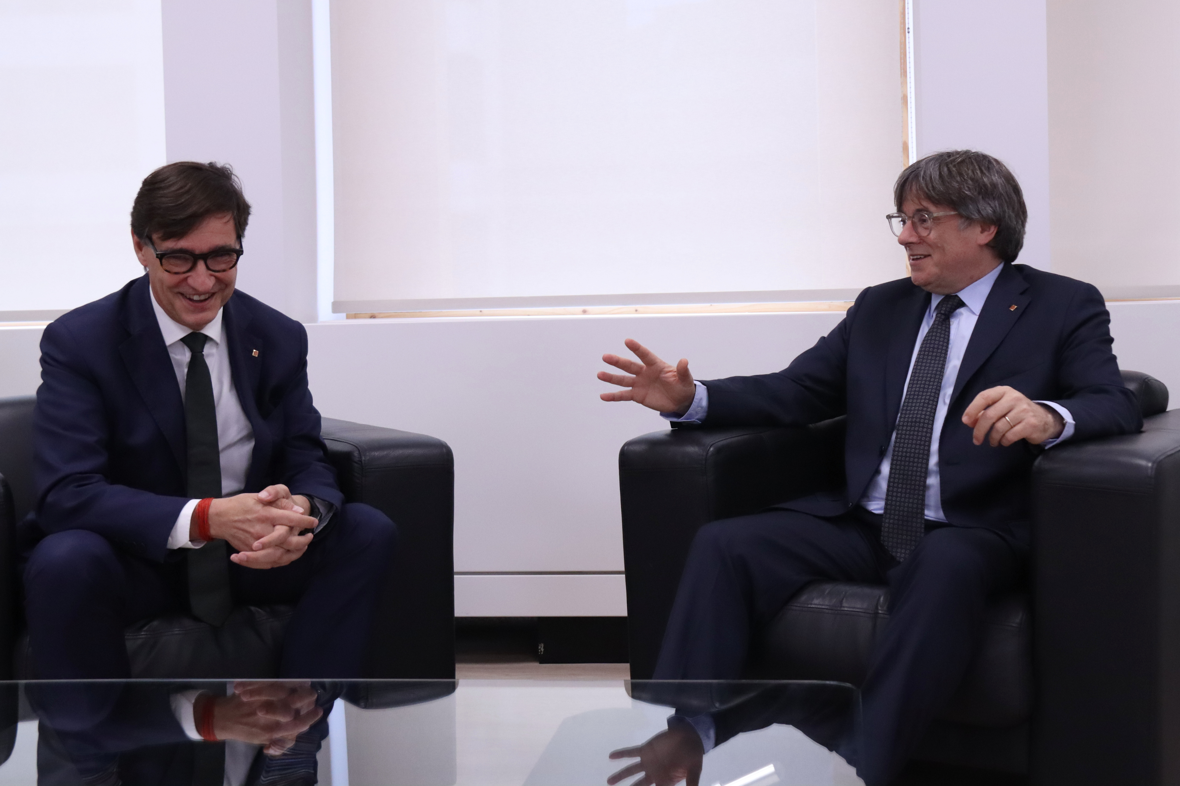 Catalan president Salvador Illa and pro-independence leader Carles Puigdemont during a meeting in Brussels on September 2, 2025