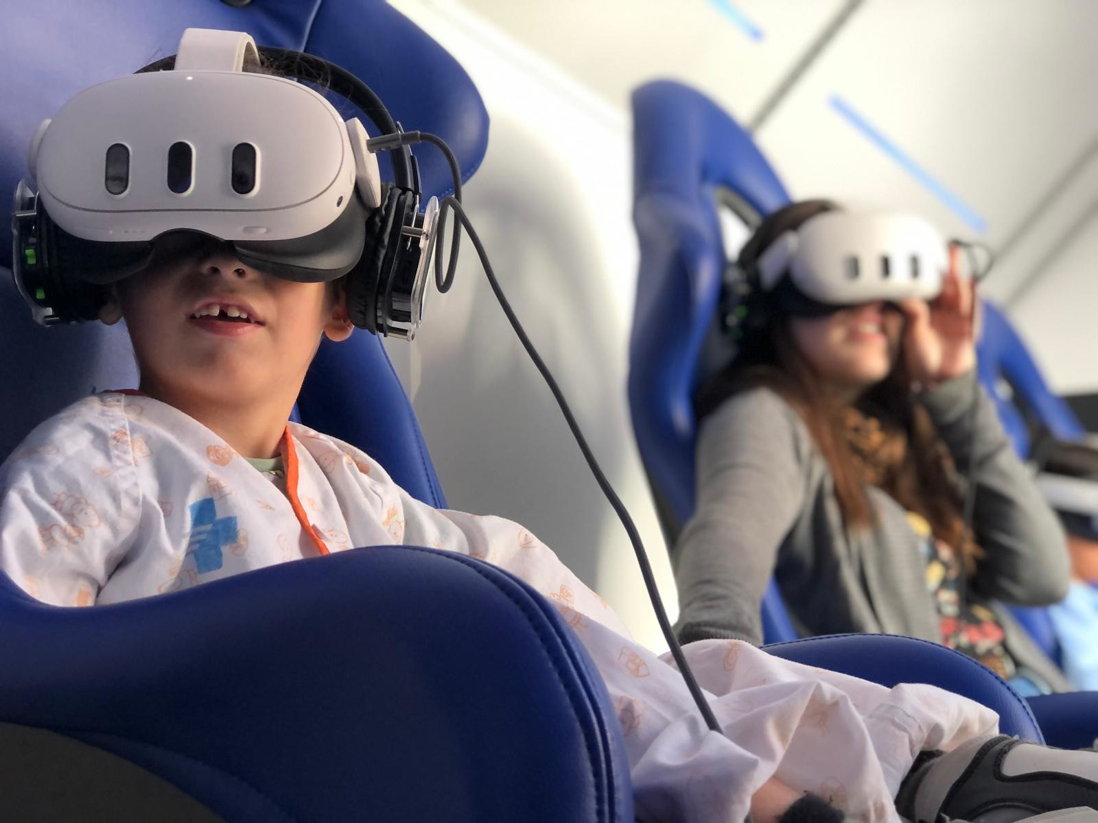 One of the Vall d'Hebron patients enjoys the VR spacewalk experience on October 10, 2024