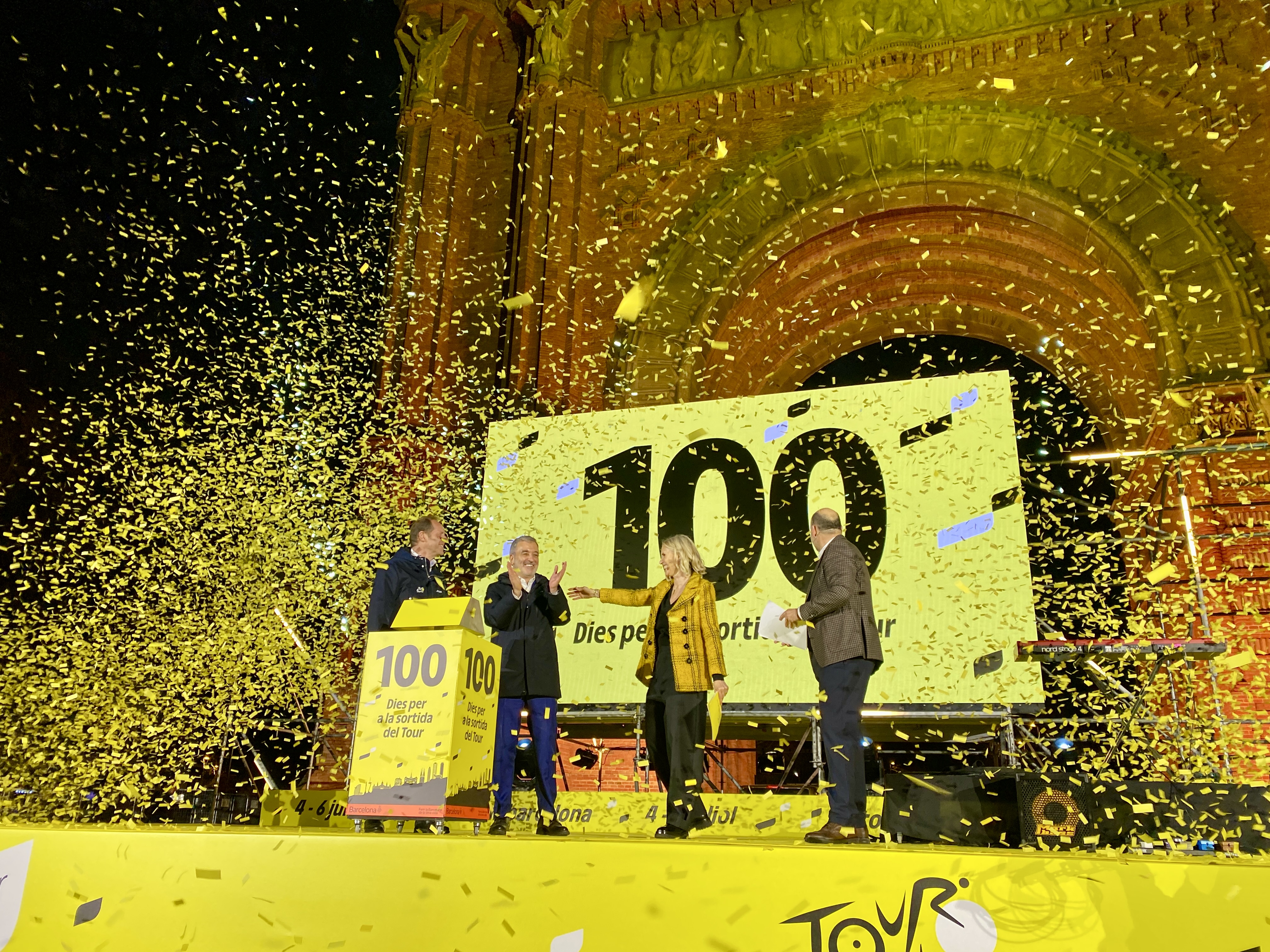 Director of Tour de France, Christian Prudhomme, Barcelona Mayor, Jaume Collboni and hosts of the celebration