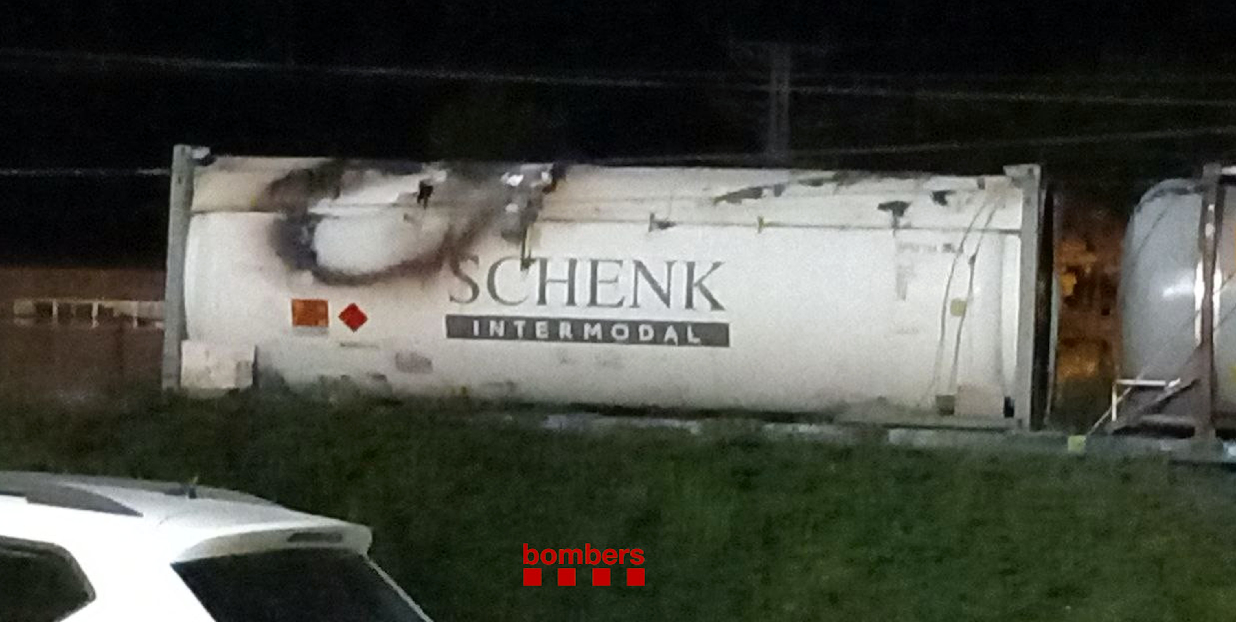 A freight train after a fire near Girona carrying liquified gas on July 24, 2024