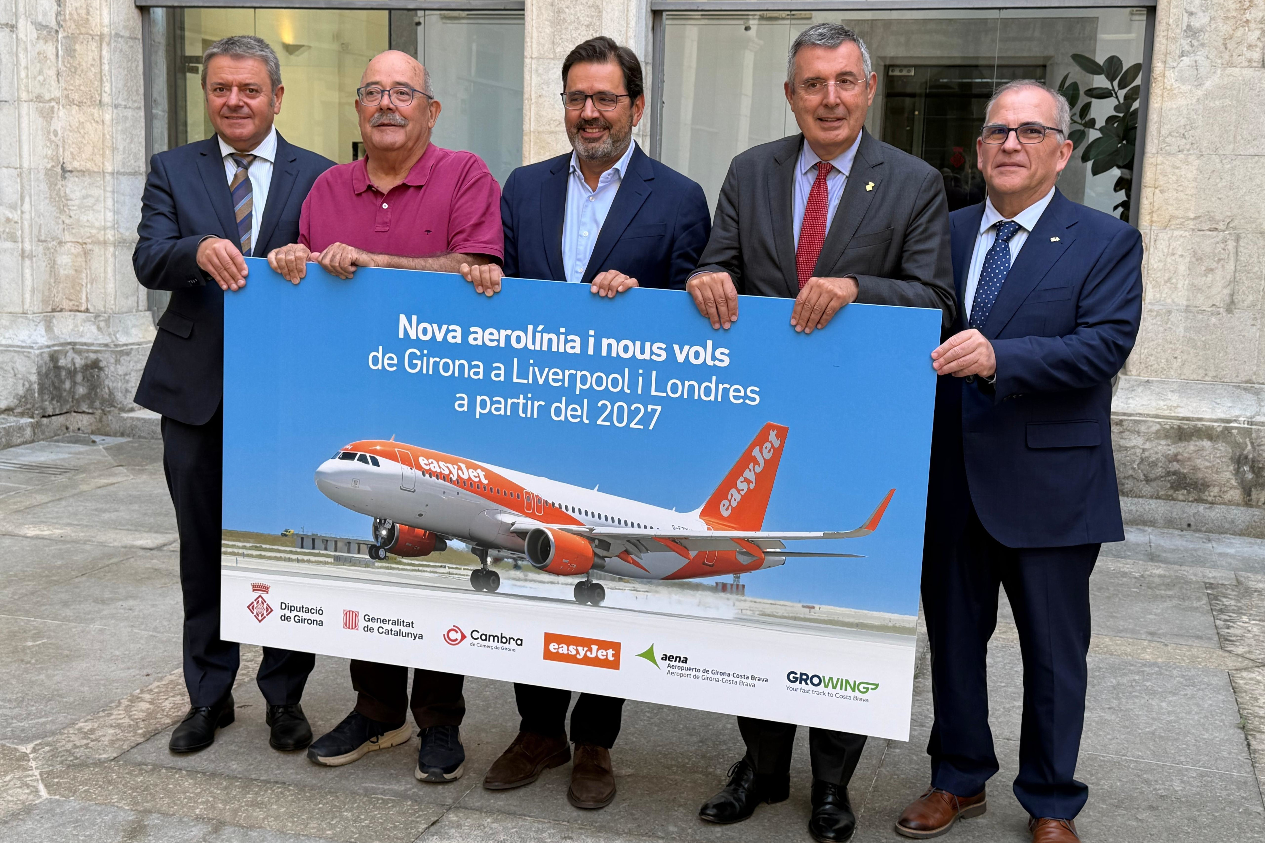EasyJet's general manager for southern Europe, Javier Gándara, with Girona authorities