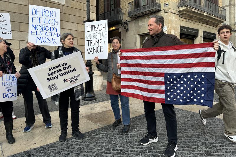 Some US nationals residing in Barcelona protested against Donald J. Trump's presidency in Barcelona on February 17, 2025