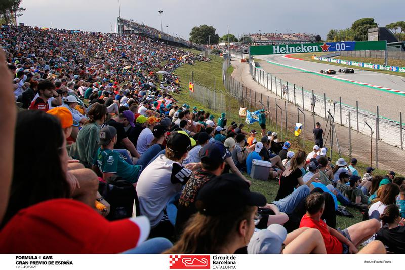 F1 fans at Circuit de Barcelona-Catalunya during the 2023 Spanish Grand Prix