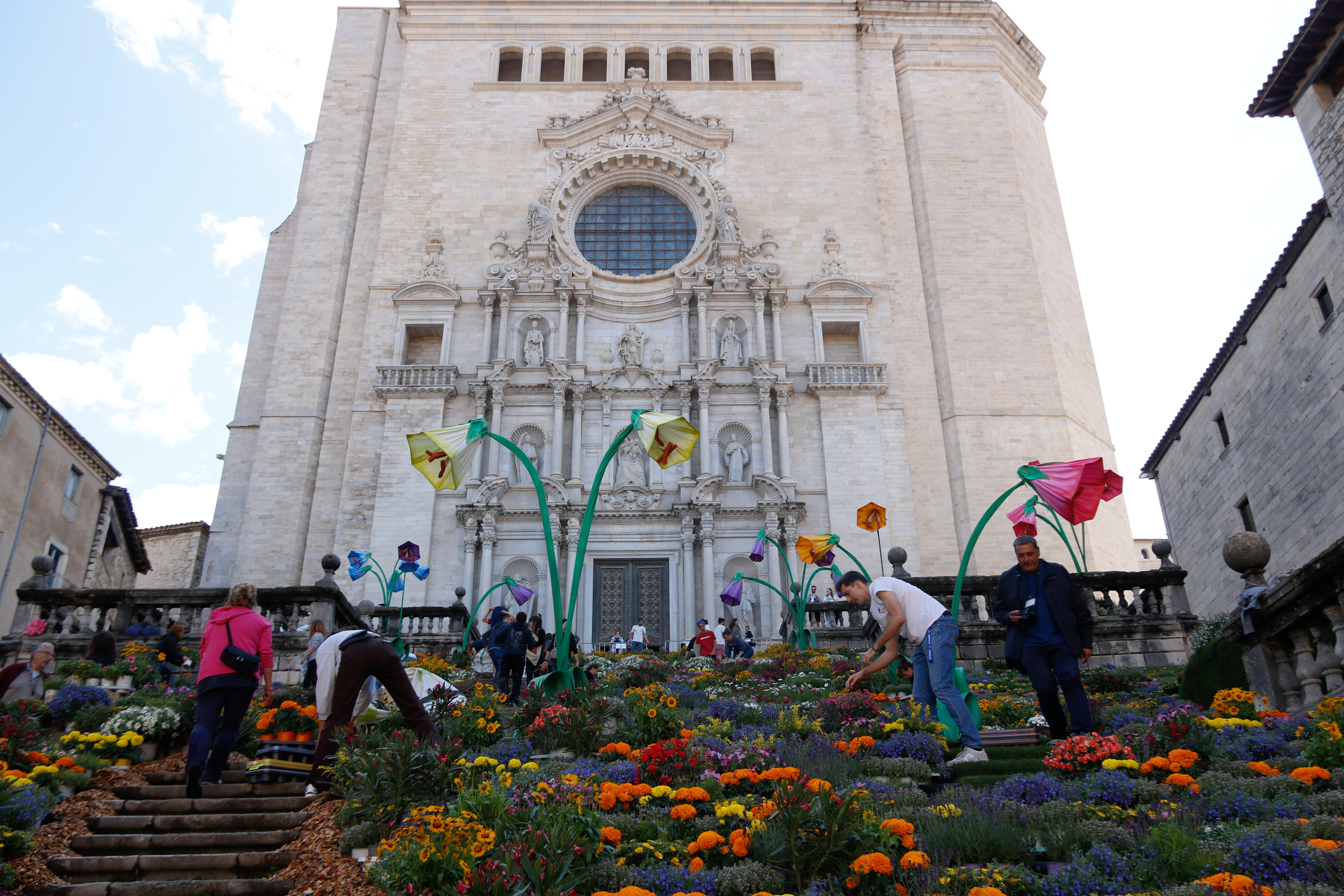 Girona's Cathedral before the 2023 Temps de Flors flower festival starts on May 13, 2023