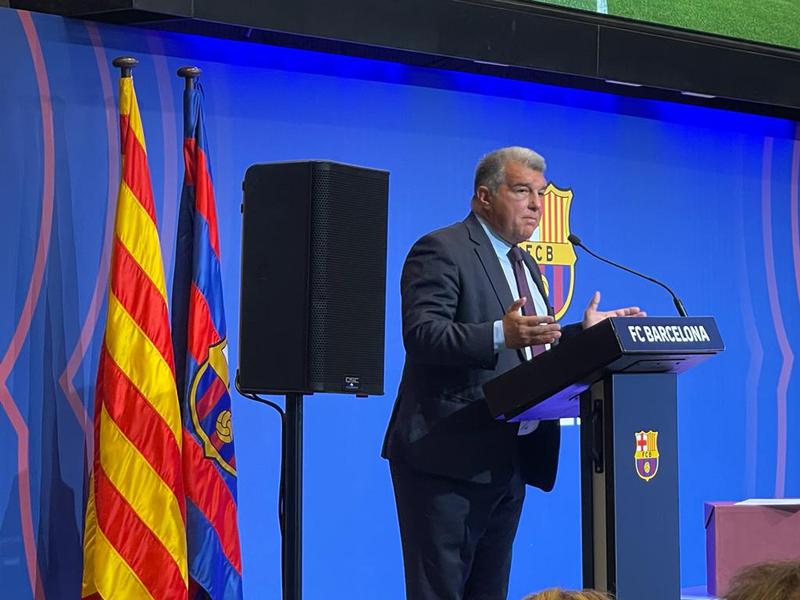 FC Barcelona president Joan Laporta speaks in a press conference