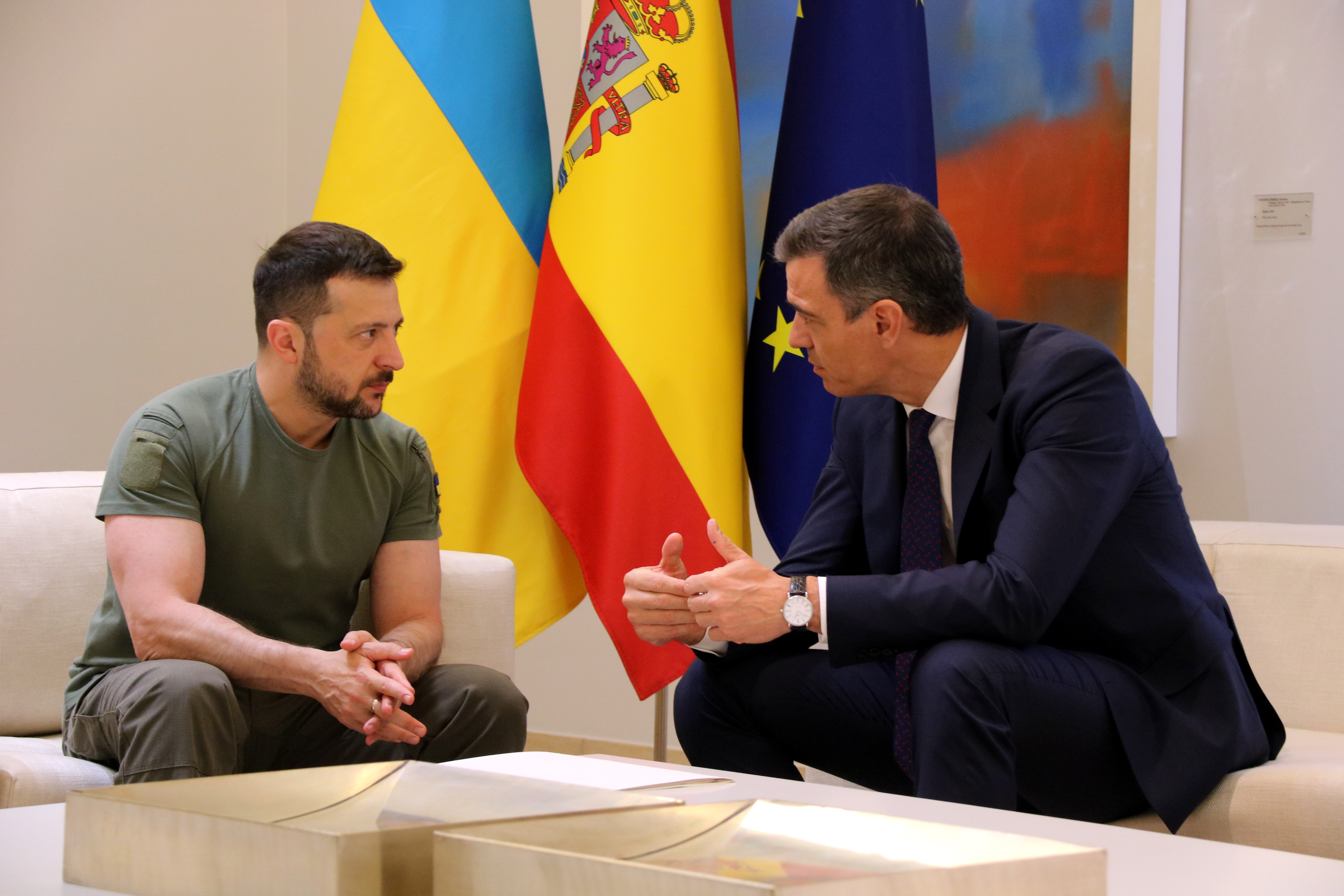 Ukrainian president Volodymyr Zelensky meets with Spanish PM Pedro Sánchez