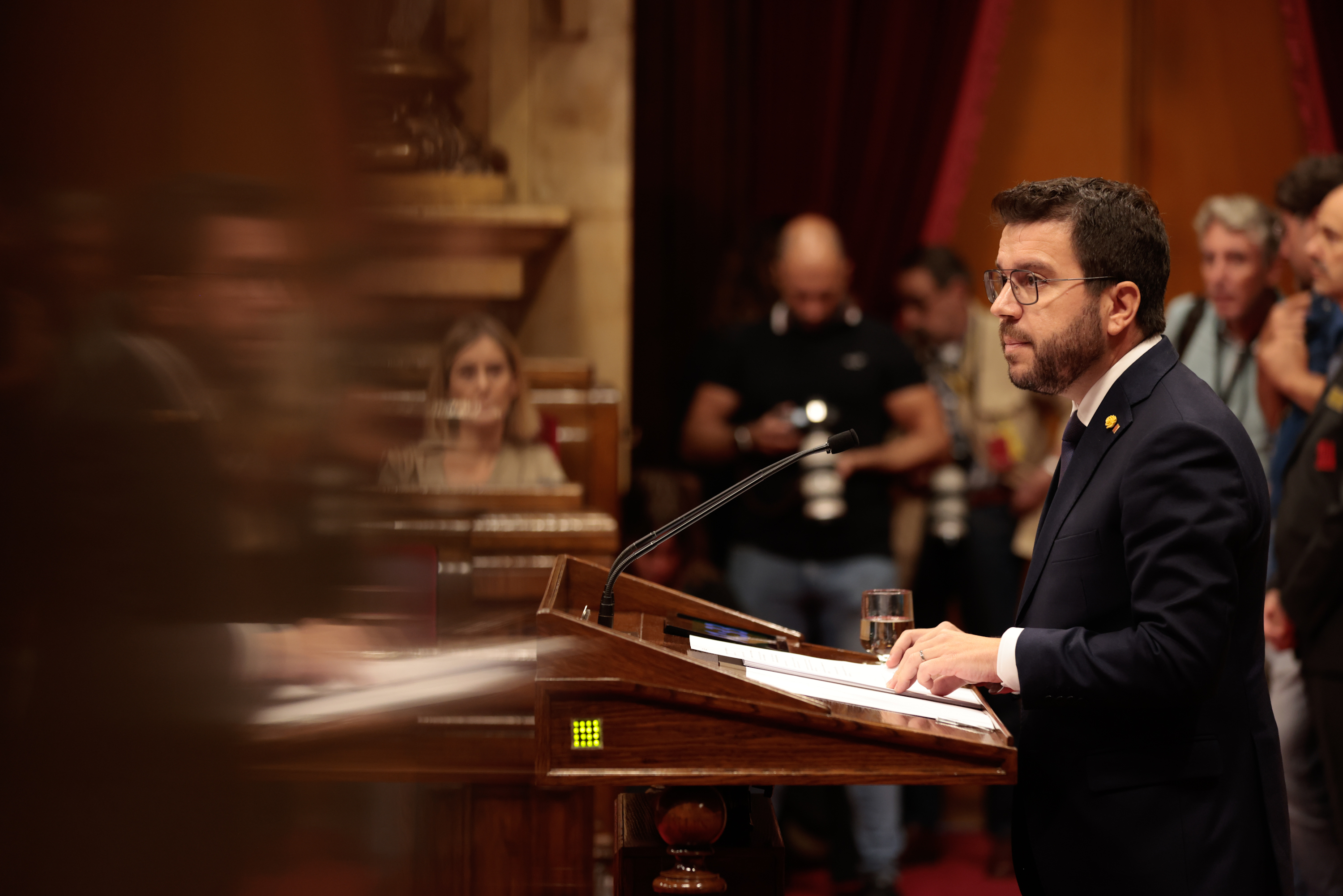 Catalan president Pere Aragonès speaks during his opening speech in the general policy debate on September 27, 2022 in the parliament