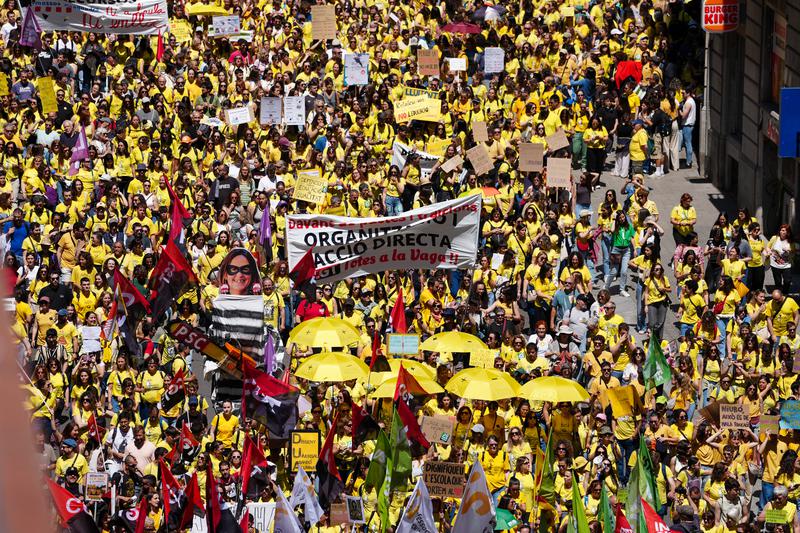 Teachers at the protest in Barcelona
