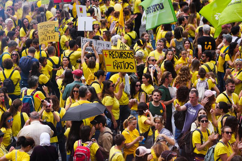 Teachers protest in Barcelona as part of a strike across Catalonia, May 12, 2026