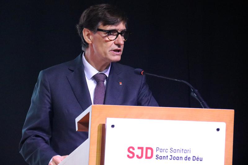 Catalan president Salvador Illa speaks at the 8th Mental Health Network Day at the Sant Joan de Déu hospital.