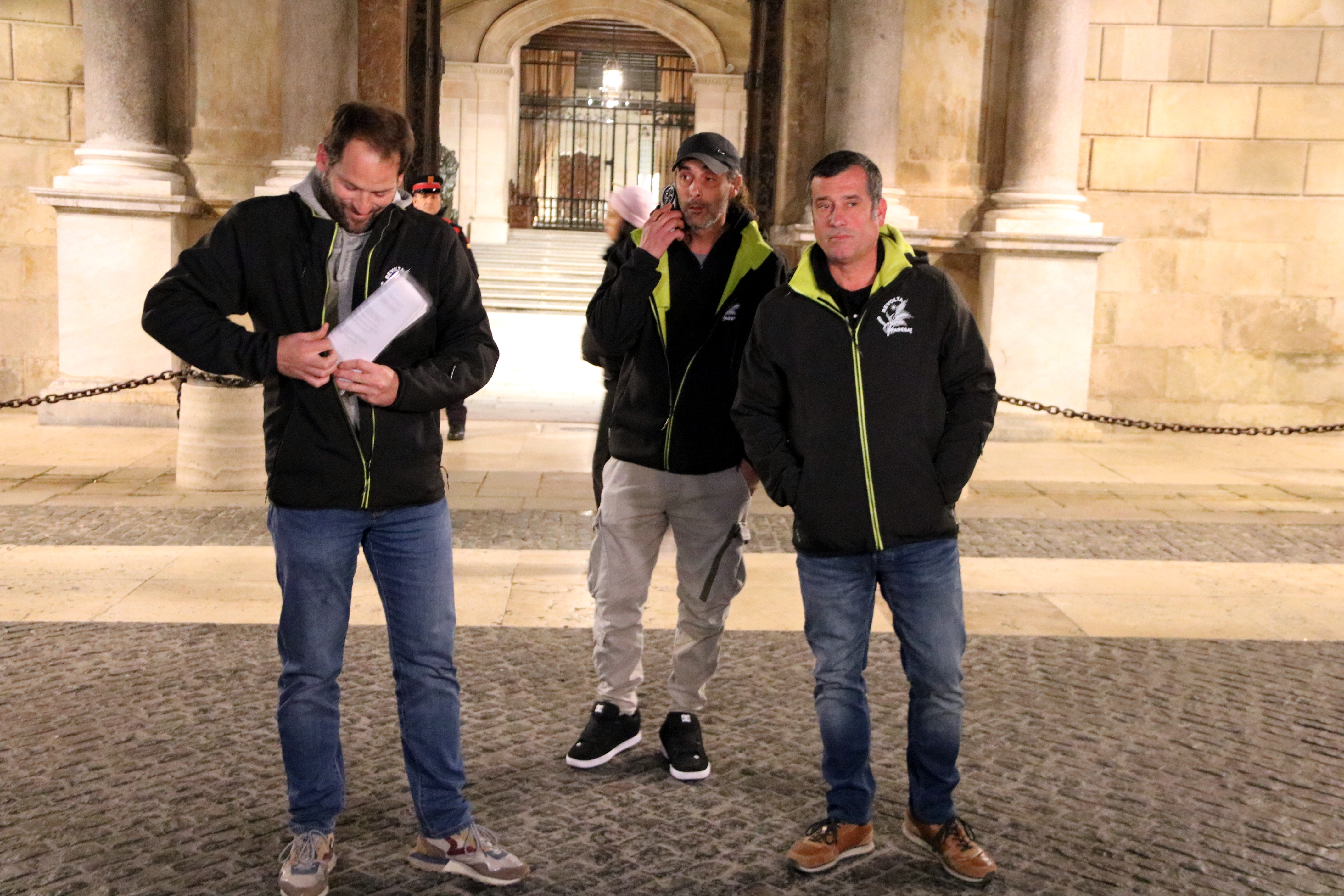 Members of Revolta Pagesa union after meeting with Catalan president Salvador Illa