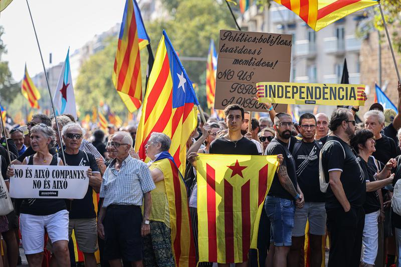 Pro-independence supporters gather for a protest during Catalonia's National Day in 2022