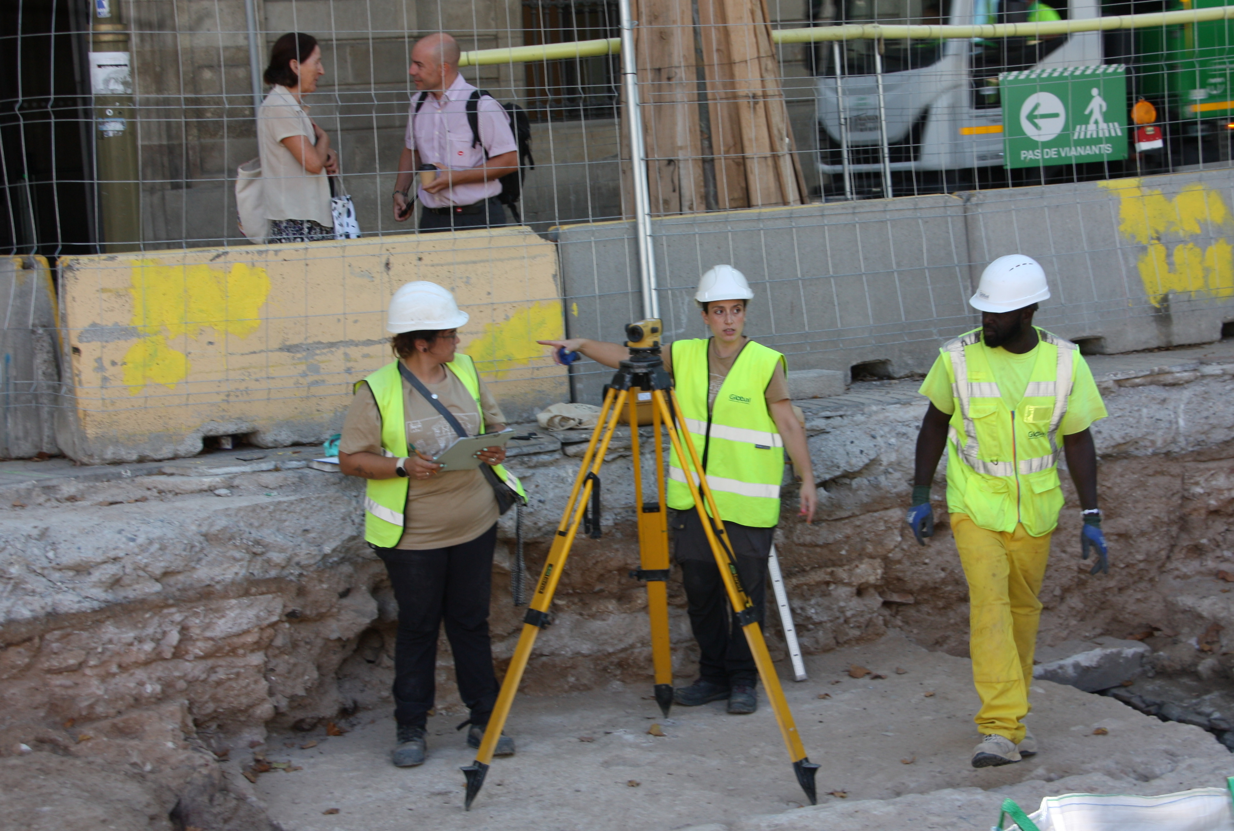 Archeologists at work on the Barcelona wall excavations.
