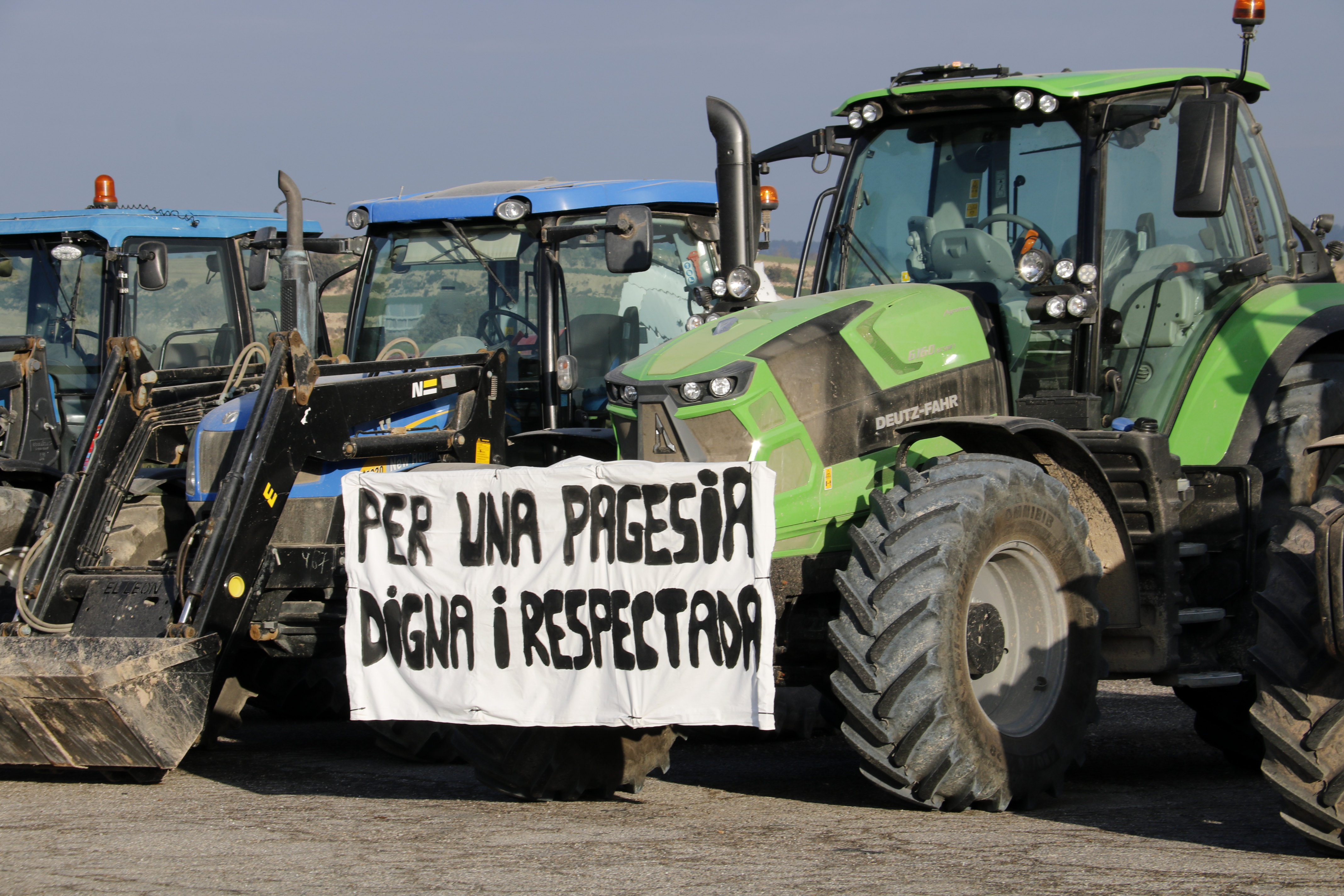 Several tractors parked during a farmers' demonstration on February 10, 2025