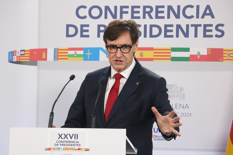 President Salvador Illa during a press conference after the Conference of Presidents