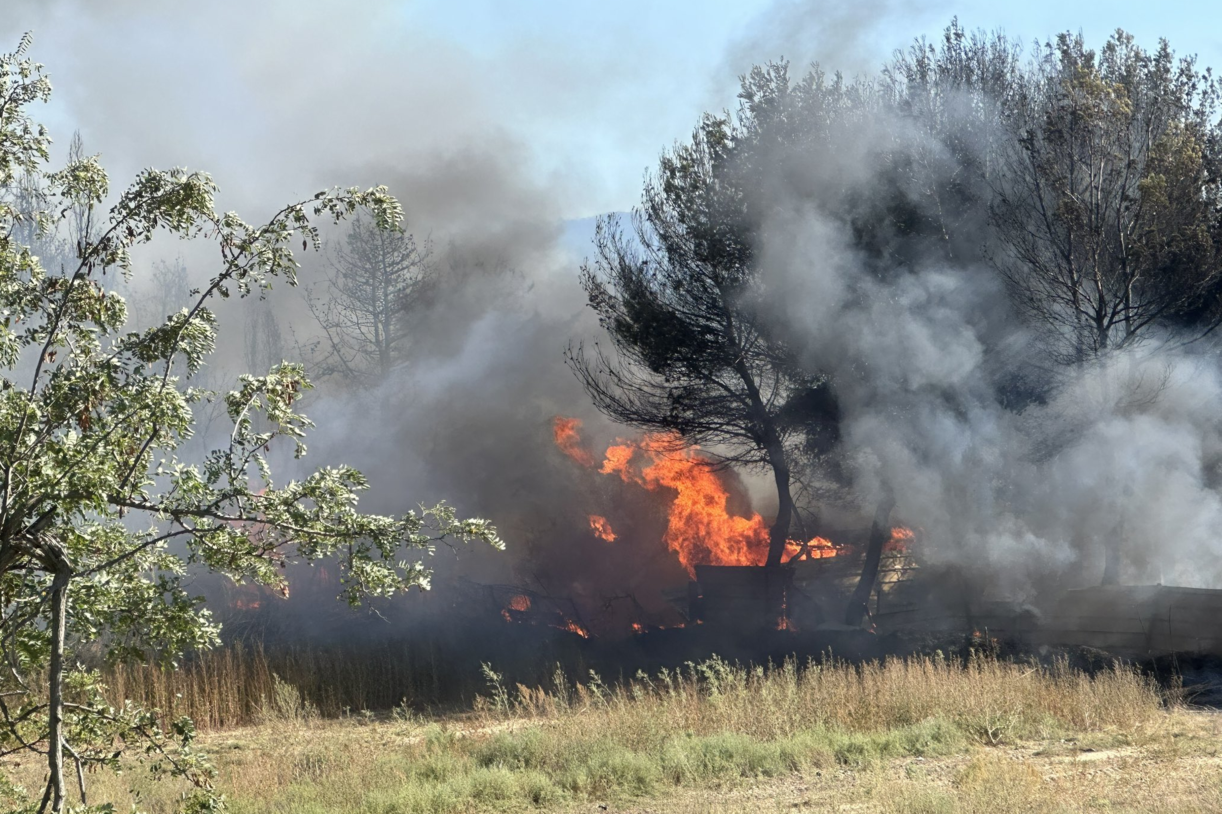 Fire burning in Rivesaltes, over the French side of the border