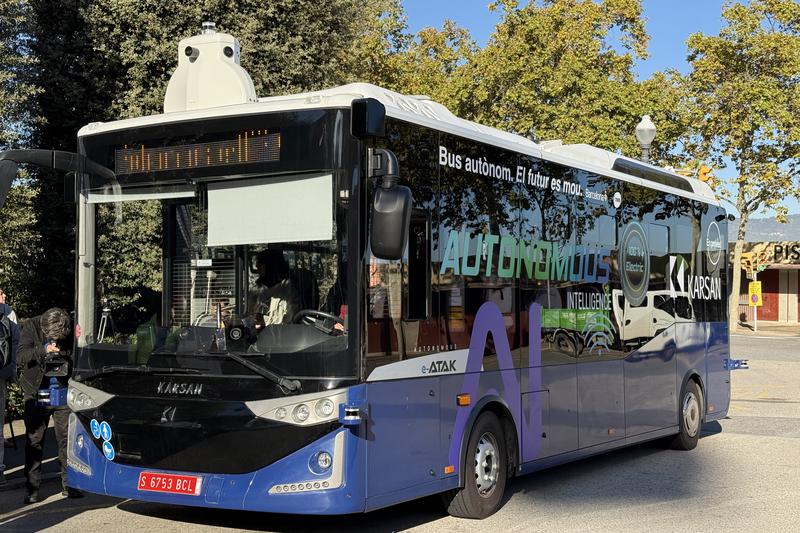 A self-driving bus during a test at Barcelona's Montjuïc Mountain on November 4, 2025
