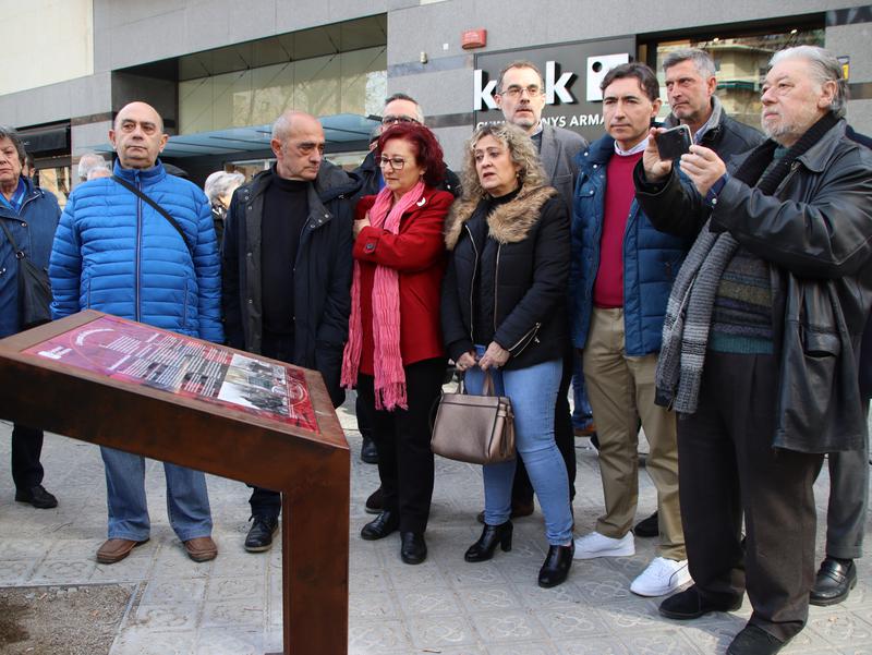 Family members of the Scala nightclub fire victims at the unveiling of a commemorative marker in Barcelona