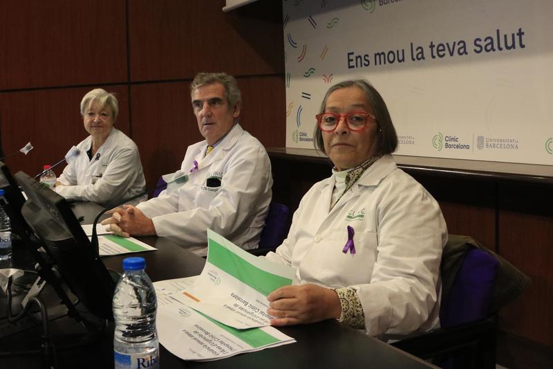 Medical professionals at Barcelona's Hospital Clinic give a press conference on sexual violence statistics, November 2023 